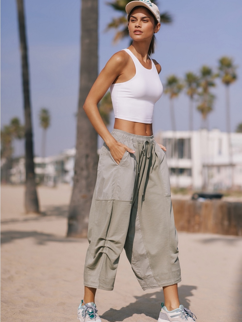 Anthropologie Daily Practice Relaxed Drawstring Crop Pants - Sage Green